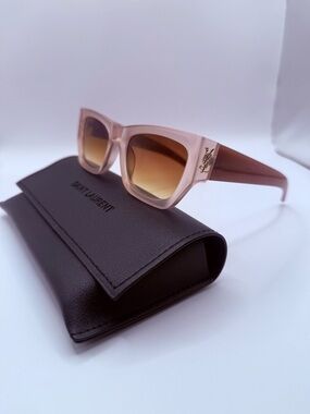 Saint Laurent Blush Square Sunglasses with Gradient Brown Lenses